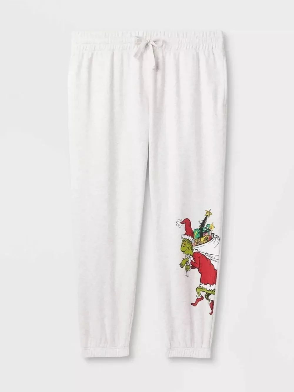 The Grinch Women's Oatmeal Gray Graphic Jogger Sweatpants Size Medium